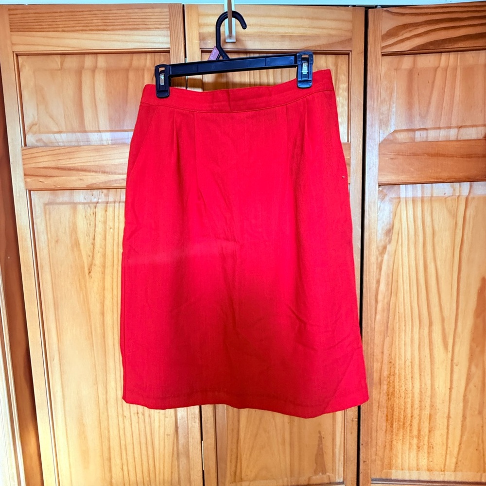 Sag Harbor Vintage Red Midi Skirt Size 14 Elastic Waist Pockets B875GY